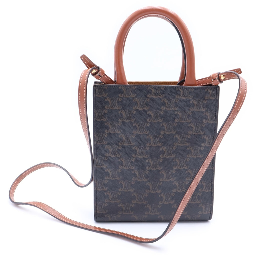 CELINE(セリーヌ) トリオンフ バーティカルカバ ミニ 2WAYバッグ ショルダーバッグ ミニトートバッグ ブラウン レザー×PVC ゴールド金具 レディース