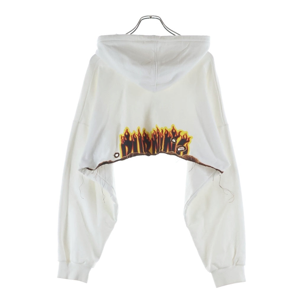doublet(ダブレット) 22AW BURNING EMBROIDERY ZIP UP HOODIE バーニングエンブロイダリー バックプリント 刺繍 クロップド ジップアップ スウェットパーカー ホワイト 22AW27CS229 レディース