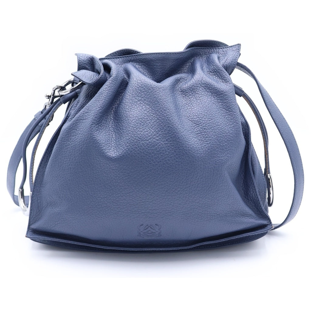 LOEWE(ロエベ) フラメンコ ショルダーバッグ 巾着バッグ ライトブルー レザー シルバー金具 レディース