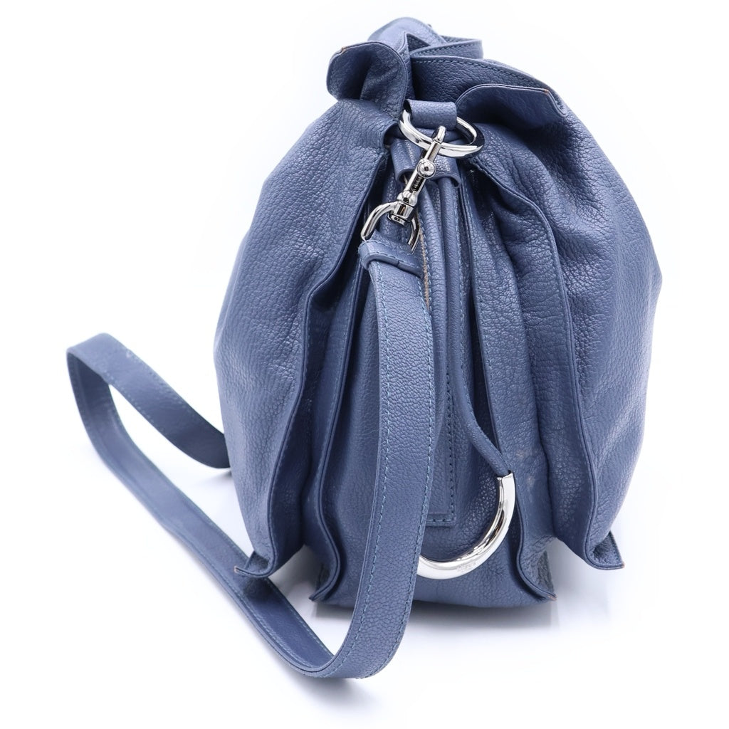 LOEWE(ロエベ) フラメンコ ショルダーバッグ 巾着バッグ ライトブルー レザー シルバー金具 レディース