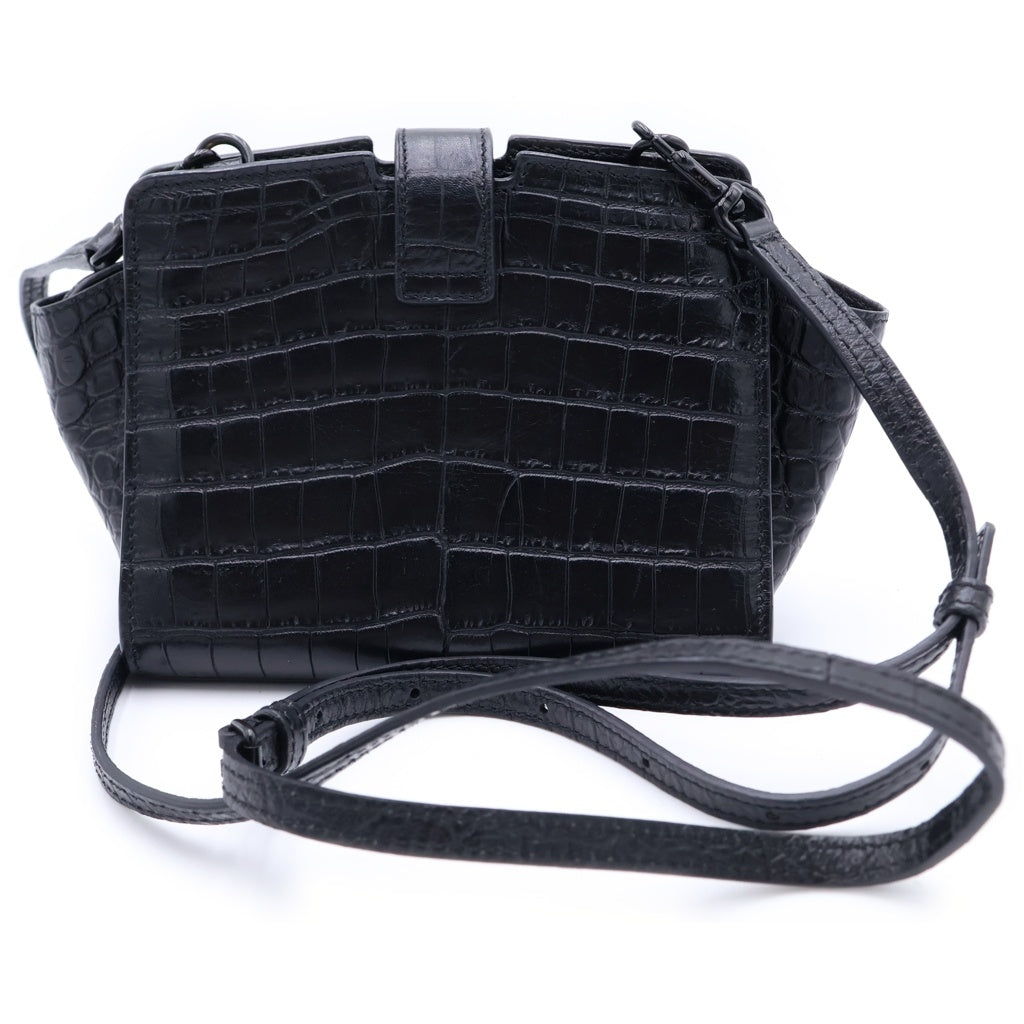 SAINT LAURENT PARIS(サンローランパリ) ラフィアミニ ショルダーバッグ ミニバッグ ブラック 型押しクロコ レザー ブラック金具 レディース