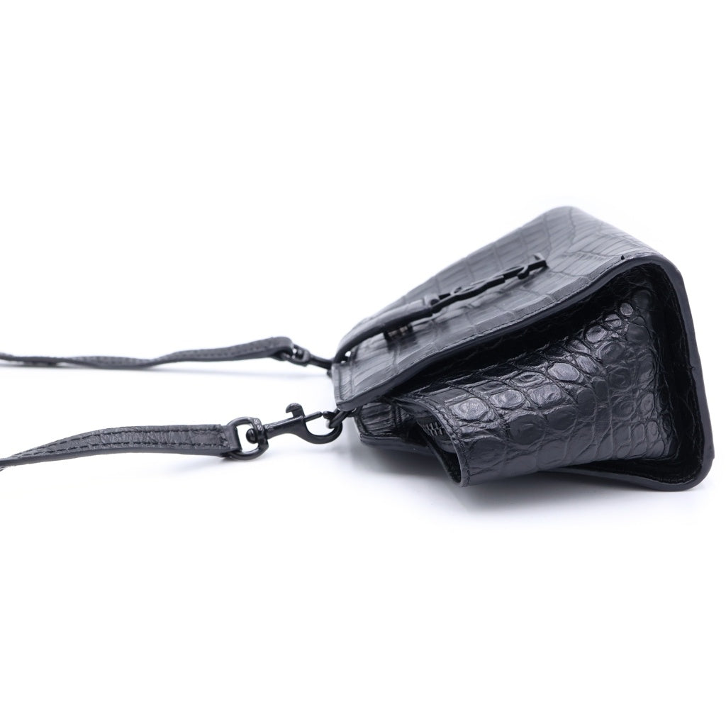 SAINT LAURENT PARIS(サンローランパリ) ラフィアミニ ショルダーバッグ ミニバッグ ブラック 型押しクロコ レザー ブラック金具 レディース