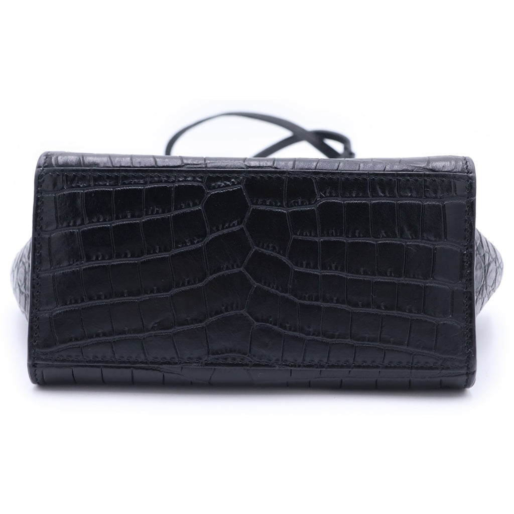 SAINT LAURENT PARIS(サンローランパリ) ラフィアミニ ショルダーバッグ ミニバッグ ブラック 型押しクロコ レザー ブラック金具 レディース