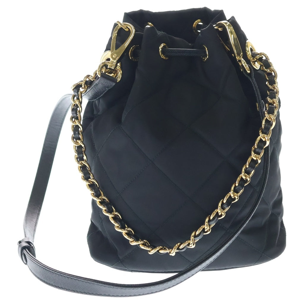 PRADA(プラダ) デュエット Re-Nylon バケットバッグ ショルダーバッグ 巾着バッグ ブラック ナイロン ゴールド金具 レディース