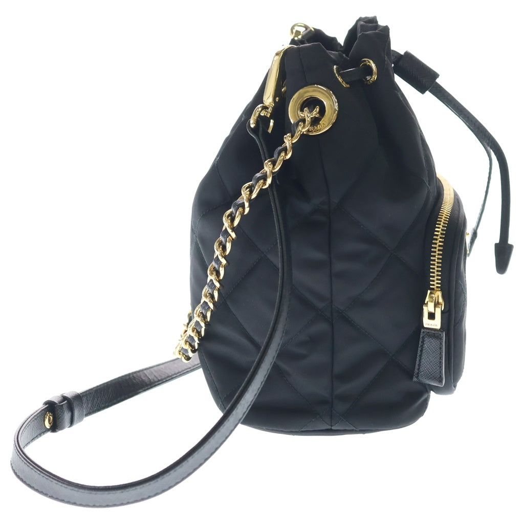 PRADA(プラダ) デュエット Re-Nylon バケットバッグ ショルダーバッグ 巾着バッグ ブラック ナイロン ゴールド金具 レディース