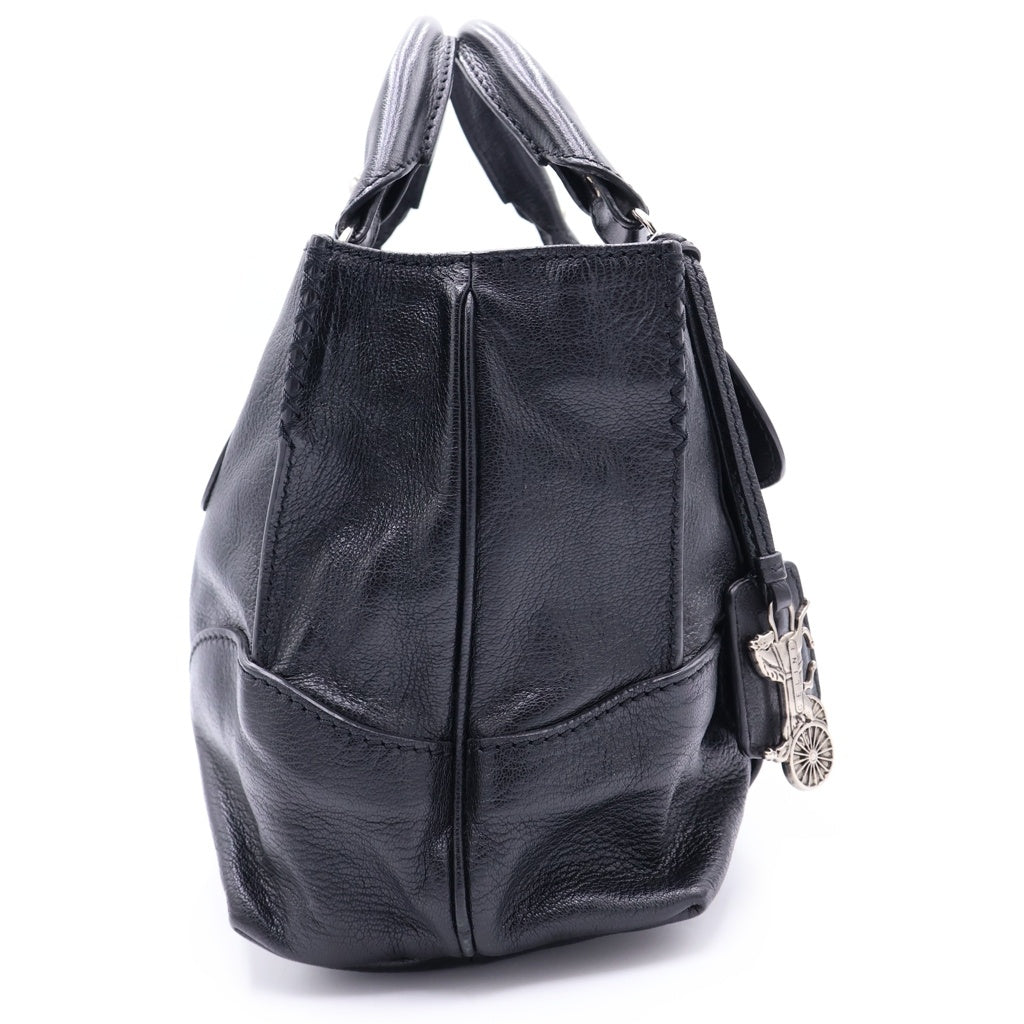 CELINE(セリーヌ) ロゴ レザー ブギーバッグ 馬車 ハンドバッグ ブラック シルバー金具 レディース