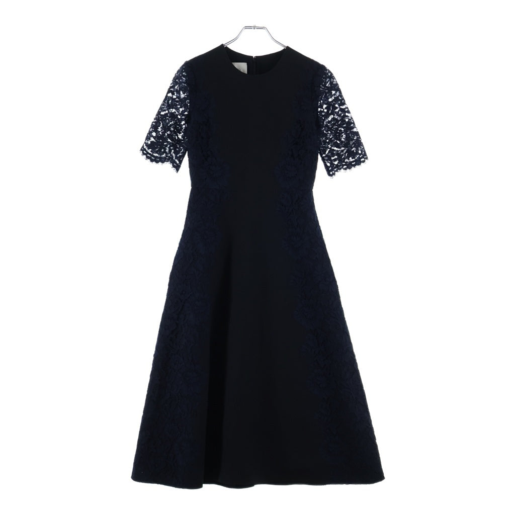 VALENTINO(ヴァレンティノ) クレープクチュール&ヘビーレースドレス ネイビー #36 レディース