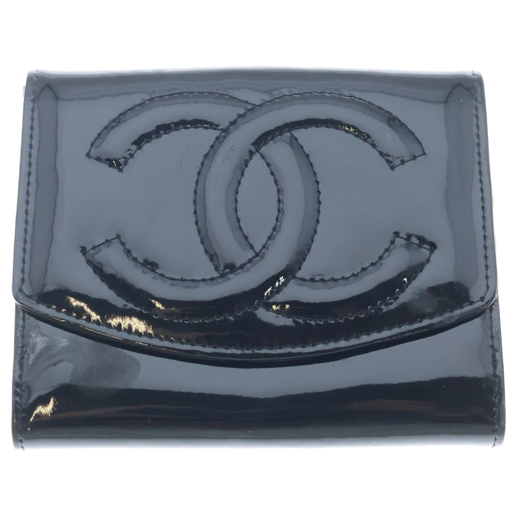 CHANEL(シャネル) ココマーク パテントレザー エナメル 二つ折り財布 ブラック レディース