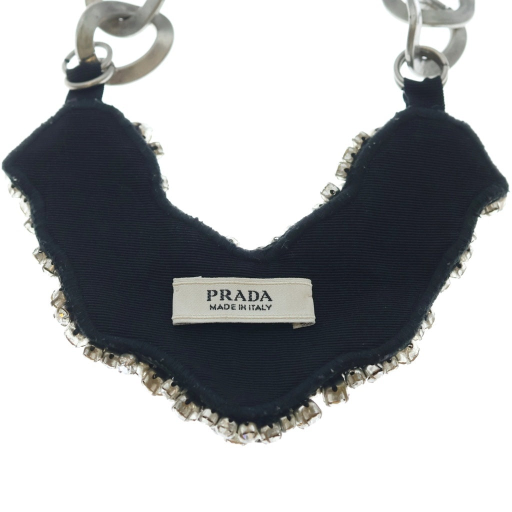 PRADA(プラダ) ラインストーン ビジュー ネックレス チョーカー 付け襟 シルバー/レッド レディース