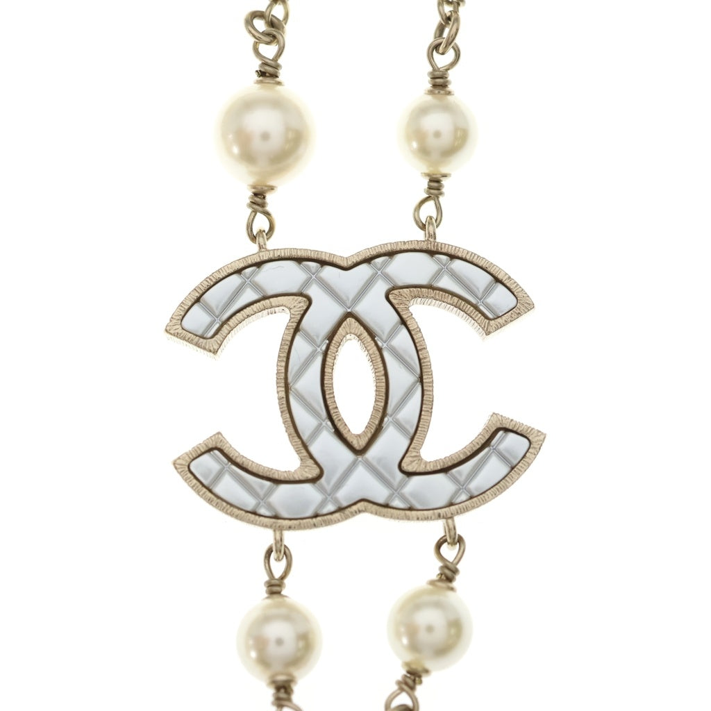 CHANEL(シャネル) ココマーク パール ネックレス ペンダント チェーン ホワイト×ゴールド レディース