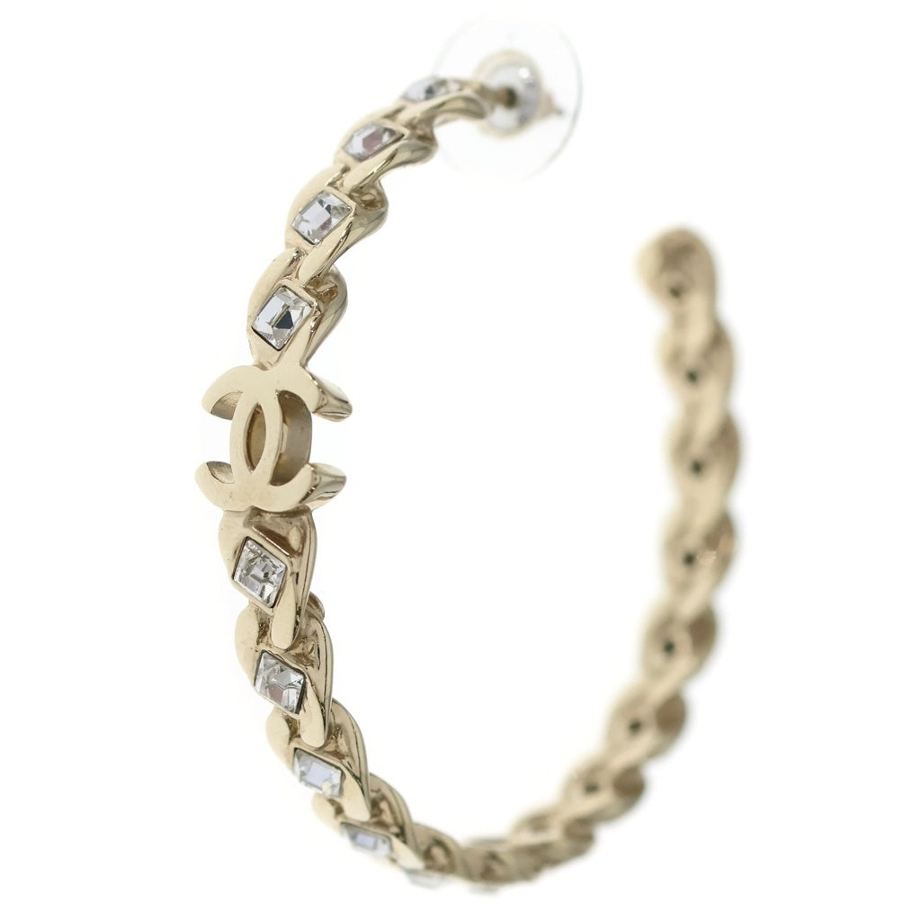 CHANEL(シャネル) ココマーク ラインストーン フープピアス ゴールド レディース