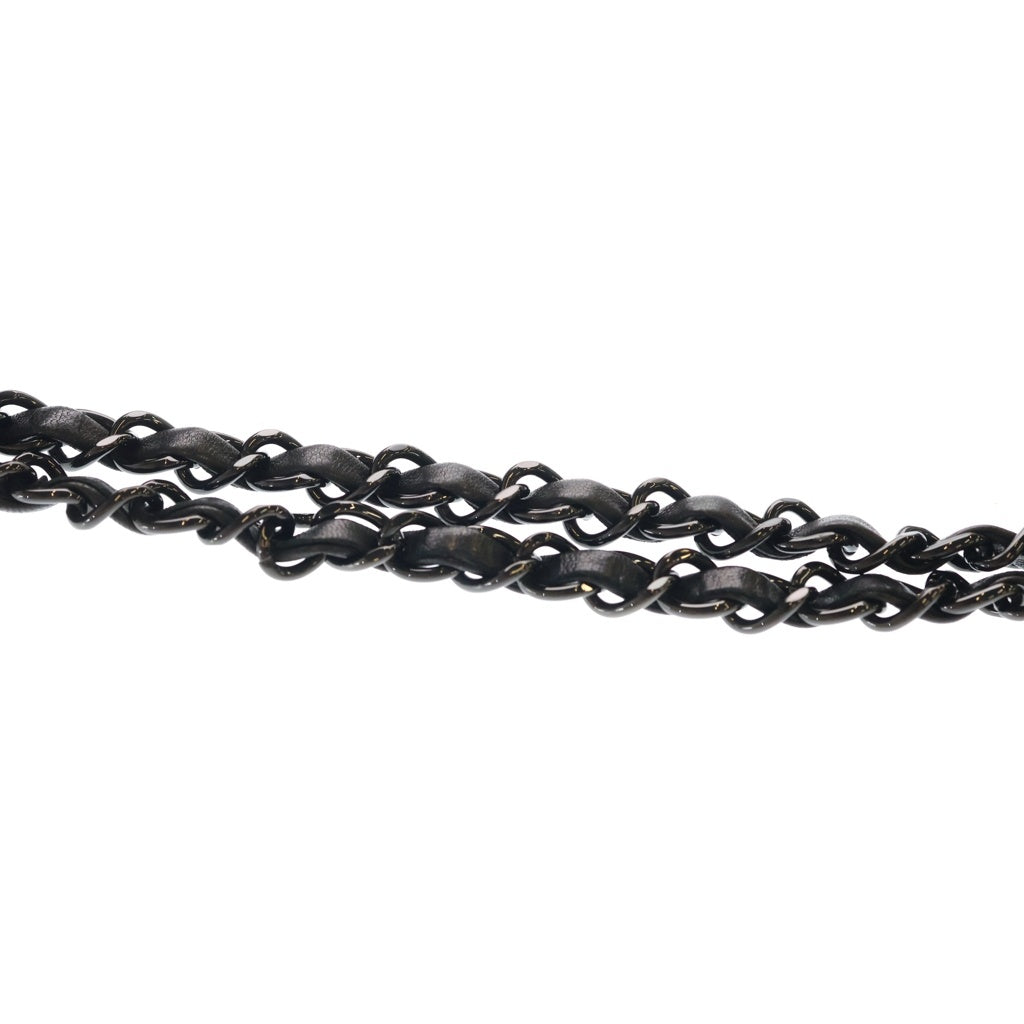 CHANEL(シャネル) マトラッセ25 ダブルフラップ ダブルチェーン ショルダーバッグ クロコダイル 黒 ゴールド金具×ブラック金具 レディース