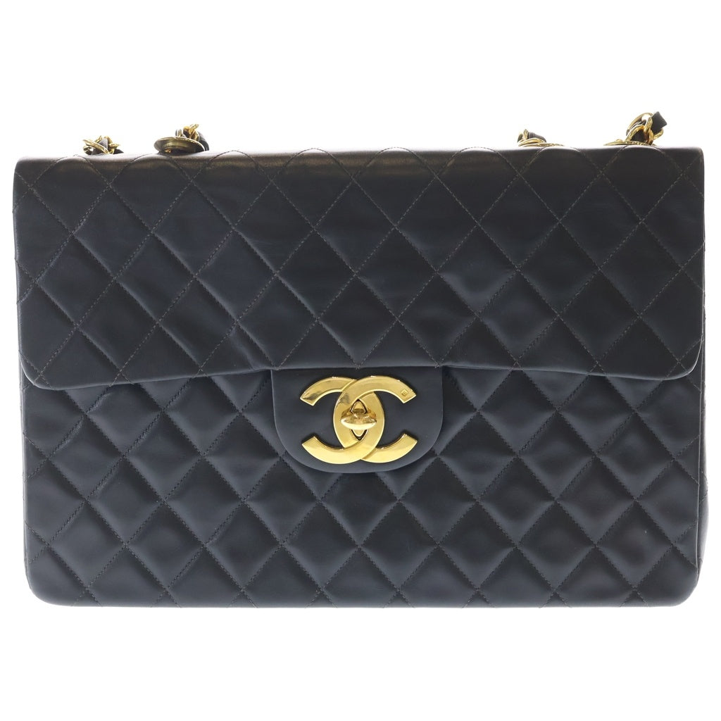 CHANEL(シャネル) デカマトラッセ チェーンショルダーバッグ ブラック ラムスキン ゴールド金具 レディース