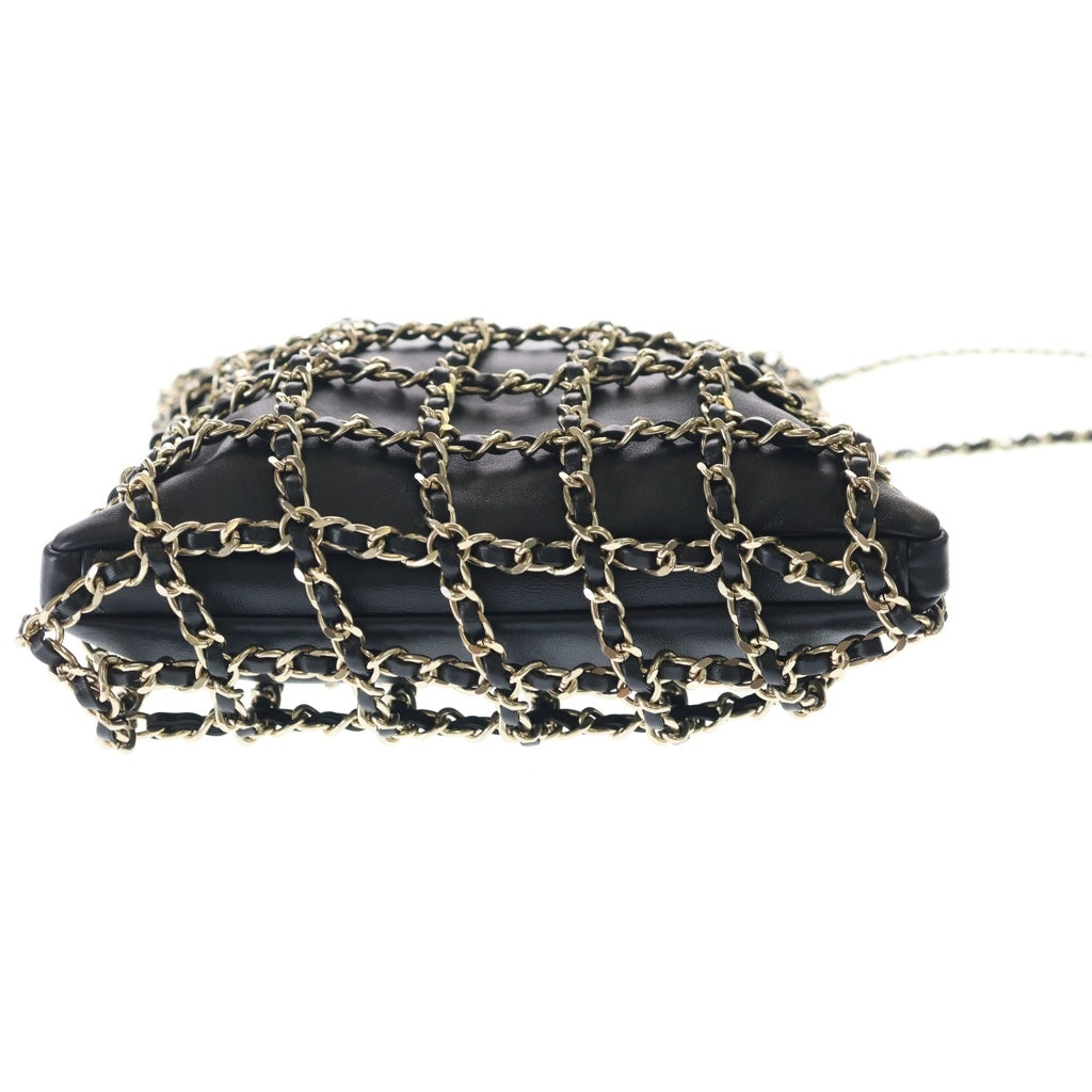 CHANEL(シャネル) ココマーク チェーン ラムスキン レザー ショルダー バッグ ゴールド金具 ブラック 30番台 レディース