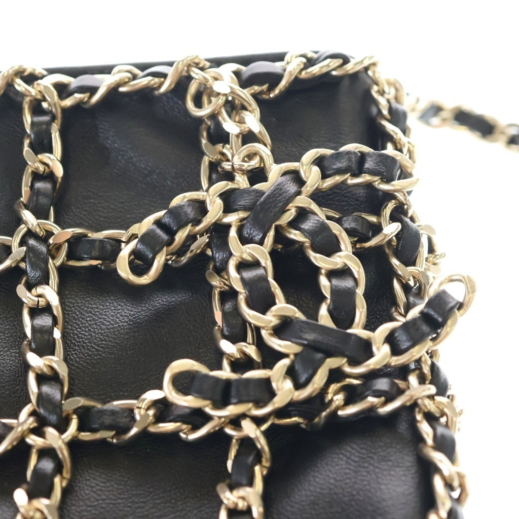 CHANEL(シャネル) ココマーク チェーン ラムスキン レザー ショルダー バッグ ゴールド金具 ブラック 30番台 レディース