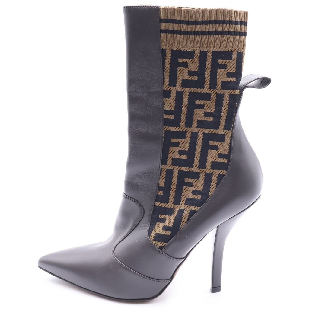 FENDI(フェンディ) FFロゴモチーフ ロココ ニットソックスブーツ ブラウン #40 レディース