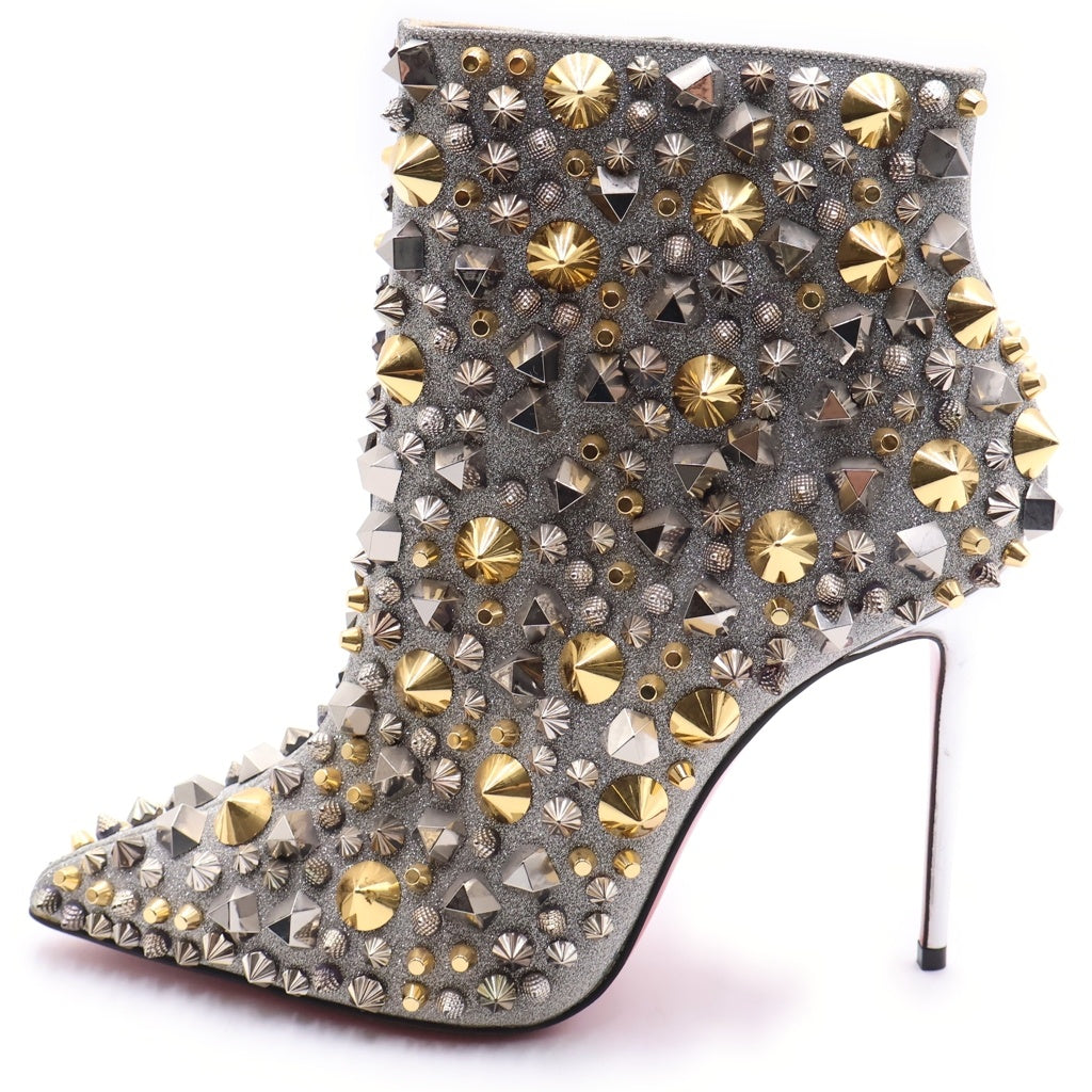 CHRISTIAN LOUBOUTIN(クリスチャンルブタン) シルバーグリッタースタッズヒールブーツ シルバー×ゴールド #37 1/2 レディース