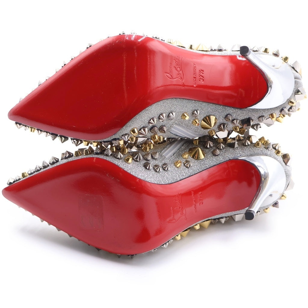 CHRISTIAN LOUBOUTIN(クリスチャンルブタン) シルバーグリッタースタッズヒールブーツ シルバー×ゴールド #37 1/2 レディース