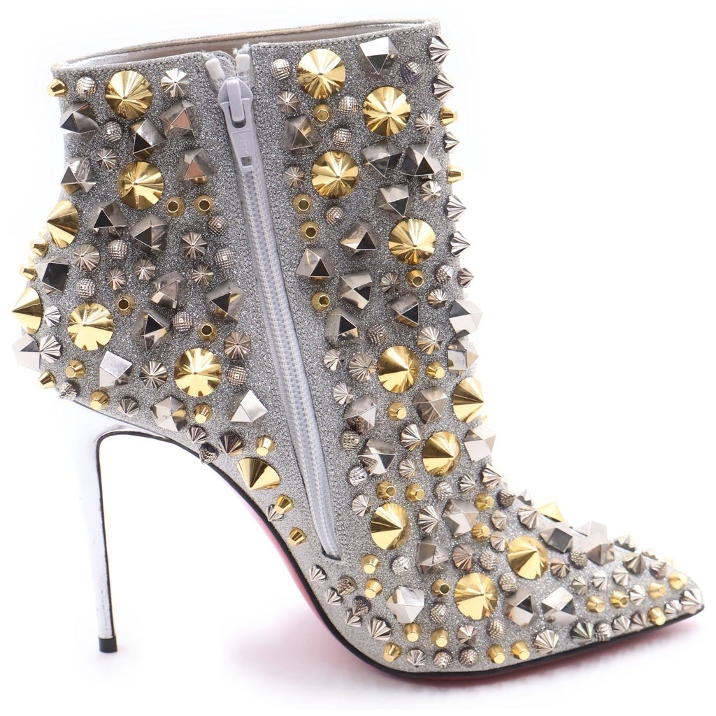 CHRISTIAN LOUBOUTIN(クリスチャンルブタン) シルバーグリッタースタッズヒールブーツ シルバー×ゴールド #37 1/2 レディース