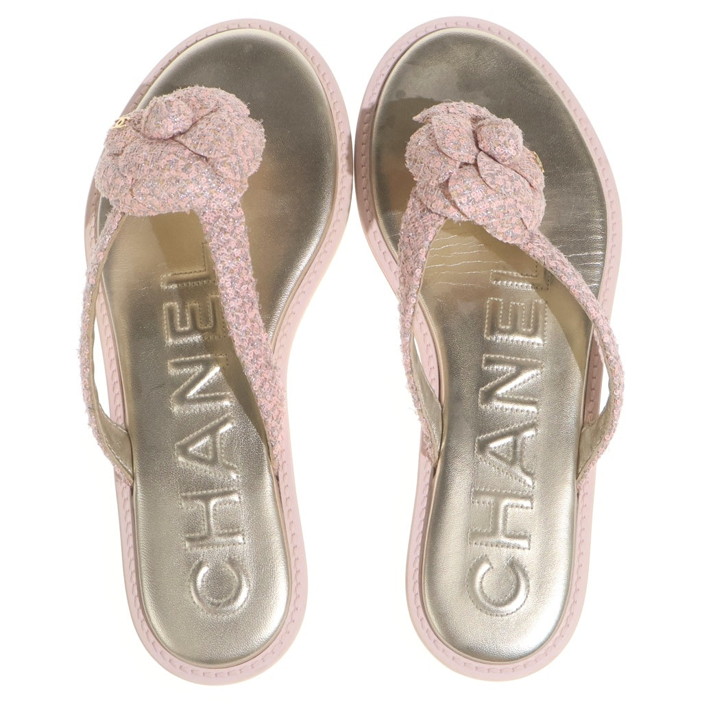 CHANEL(シャネル) カメリア ロゴ ビーチサンダル ピンク/ゴールド レディース