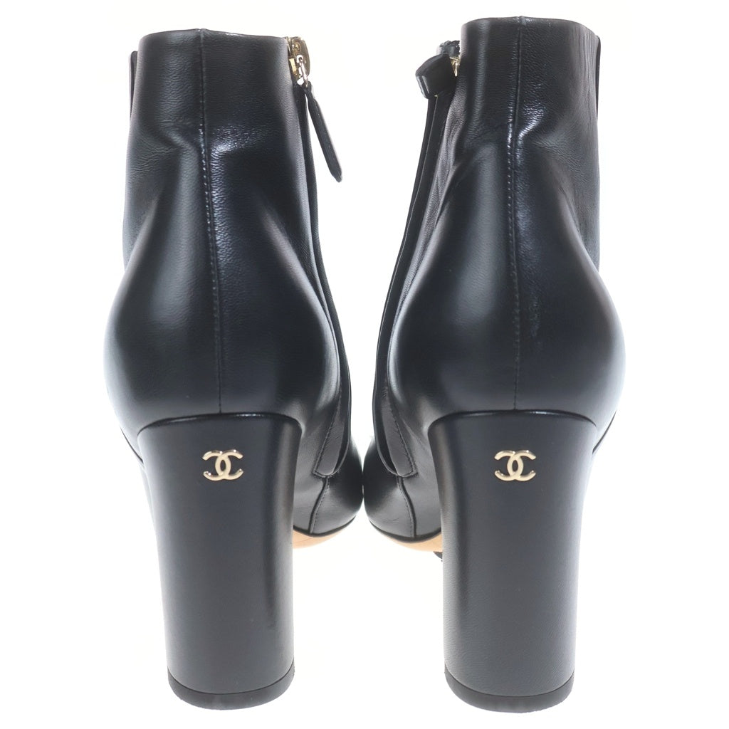 CHANEL(シャネル) ブラックレザー・オープン・トゥ・ウェッジブーツ #38C レディース