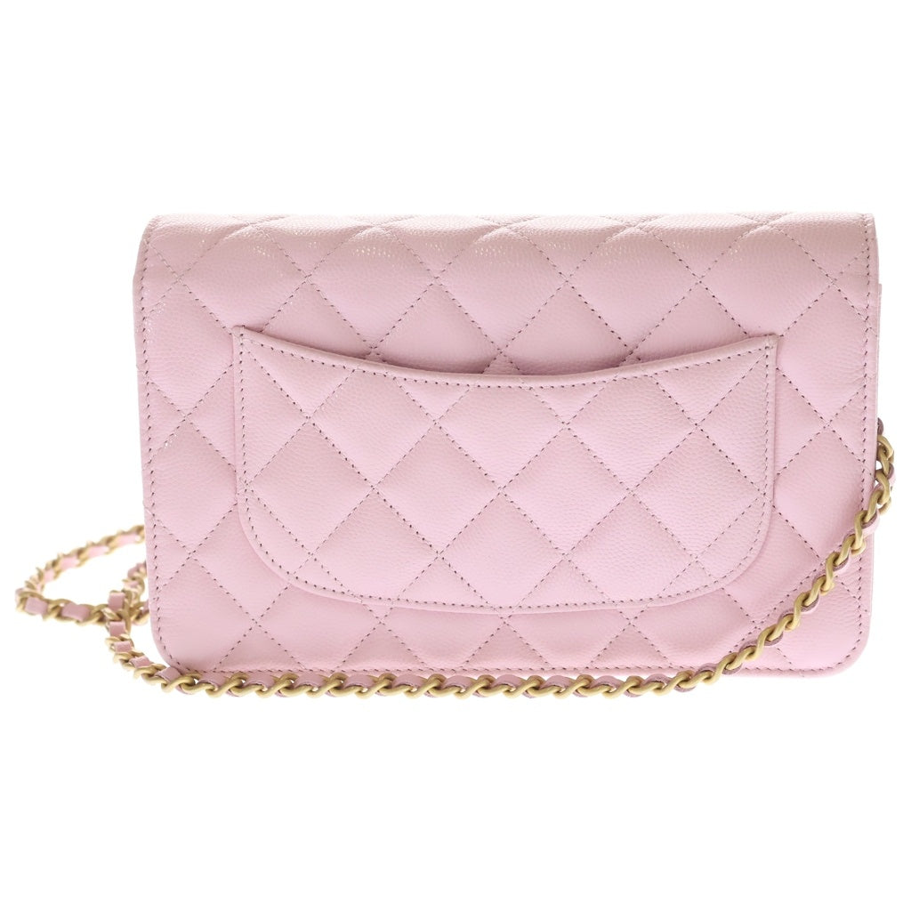CHANEL(シャネル) ココマーク チェーンウォレット ショルダーウォレット ピンク キャビアスキン ゴールド金具 レディース