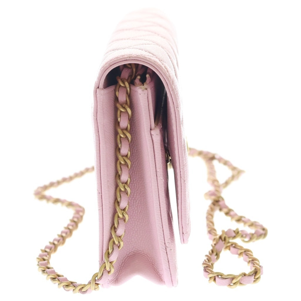 CHANEL(シャネル) ココマーク チェーンウォレット ショルダーウォレット ピンク キャビアスキン ゴールド金具 レディース