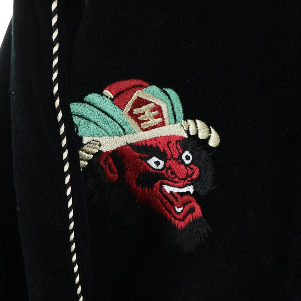 NO BRAND(ノーブランド) 閻魔大王 バック刺繍 ベロアジャケット ライトアウター ブラック #2