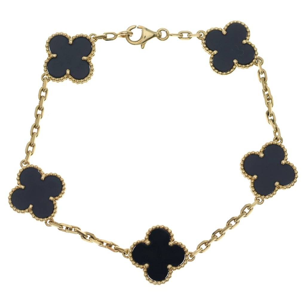 Van Cleef & Arpels(ヴァンクリーフアンドアーペル) ヴィンテージアルハンブラ 5モチーフ オニキス ブレスレット ゴールド×ブラック Au750YG 11.3g VCARA41300 レディース
