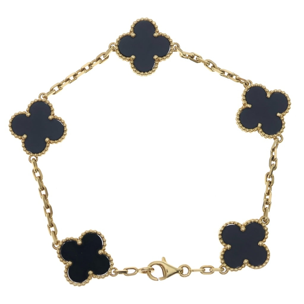 Van Cleef & Arpels(ヴァンクリーフアンドアーペル) ヴィンテージアルハンブラ 5モチーフ オニキス ブレスレット ゴールド×ブラック Au750YG 11.3g VCARA41300 レディース