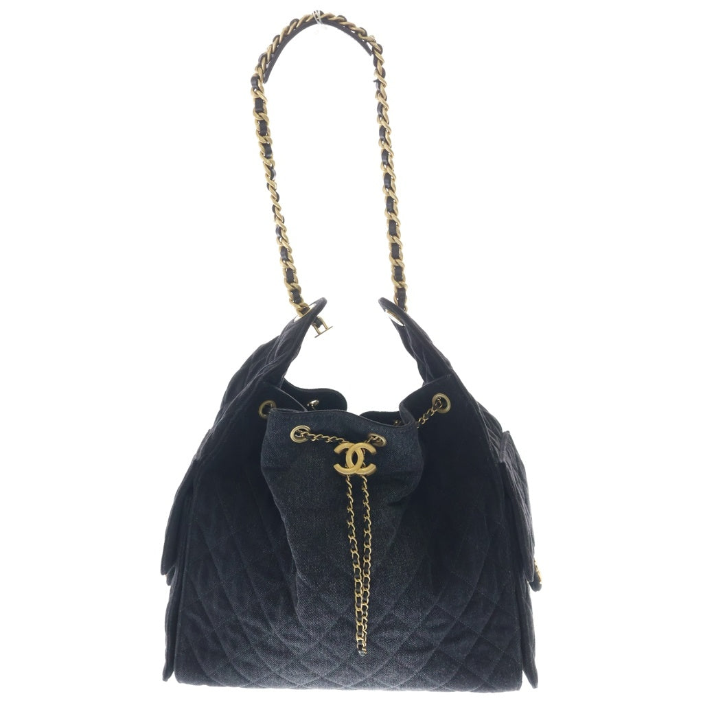 CHANEL(シャネル) シャネル25 スモールバッグ 黒 デニム GD金具 プレート AS5293 レディース