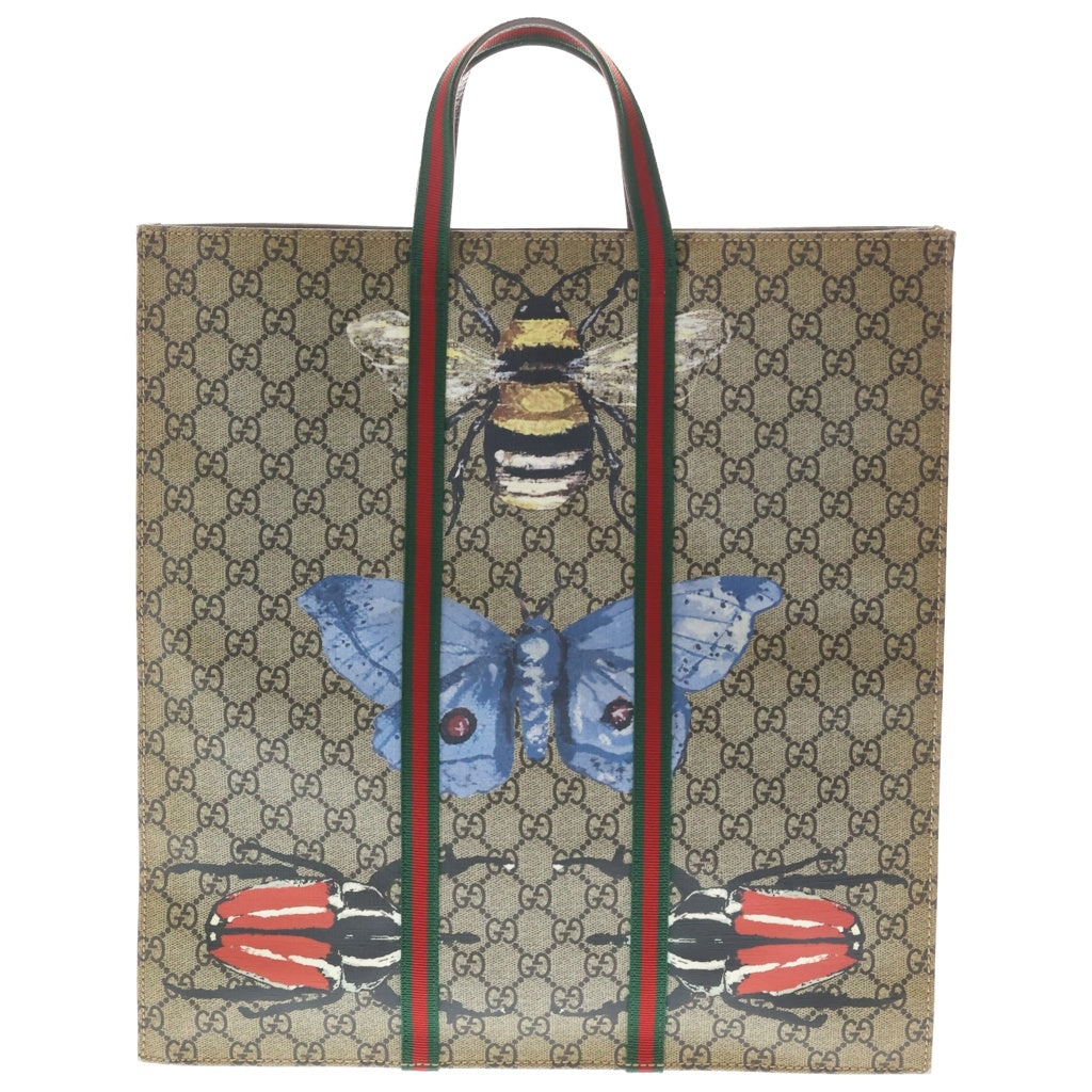 GUCCI(グッチ) GGスプリーム シェリーライン インセクトプリント PVC レザー トートバッグ 493610 ベージュ/ダークブラウン レディース