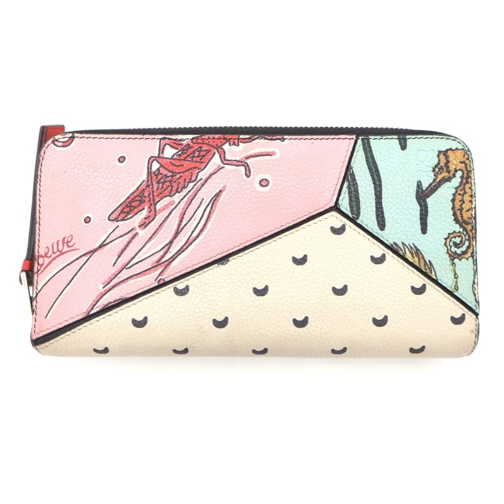 LOEWE(ロエベ) パズルジップアラウンド パウラズイビザコラボ レザー ラウンドファスナー 長財布 ブラック/イエロー/ピンク/ベージュ レディース