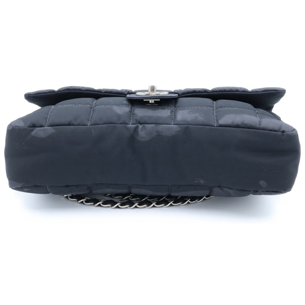 CHANEL(シャネル) チョコバー ニュートラベルライン ナイロン Wチェーン ショルダーバッグ シルバー金具 ブラック 7番台 レディース