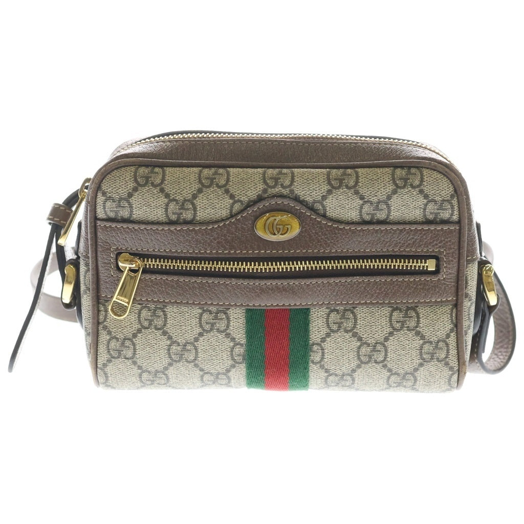 GUCCI(グッチ) GGスプリーム オフィディア ミニバッグ ショルダーバッグ ブラウン×ベージュ レザー×PVC 517350 ゴールド金具 レディース