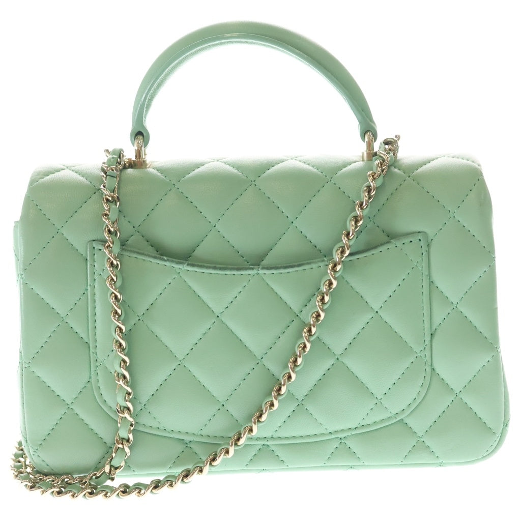 CHANEL(シャネル) トップハンドル ミニフラップバッグ チェーンショルダーバッグ ライトグリーン ラムスキン AS2431 ゴールド金具 レディース
