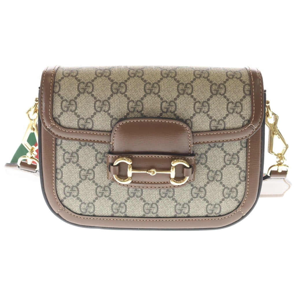 GUCCI(グッチ) ホースビット ショルダーバッグ ミニバッグ ベージュ×ブラウン PVC×レザー 658574 ゴールド金具 レディース