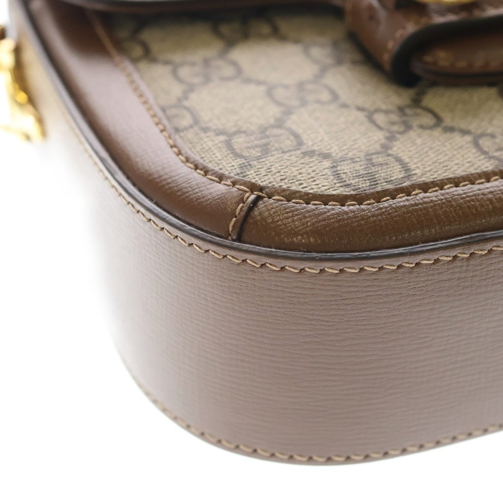 GUCCI(グッチ) ホースビット ショルダーバッグ ミニバッグ ベージュ×ブラウン PVC×レザー 658574 ゴールド金具 レディース