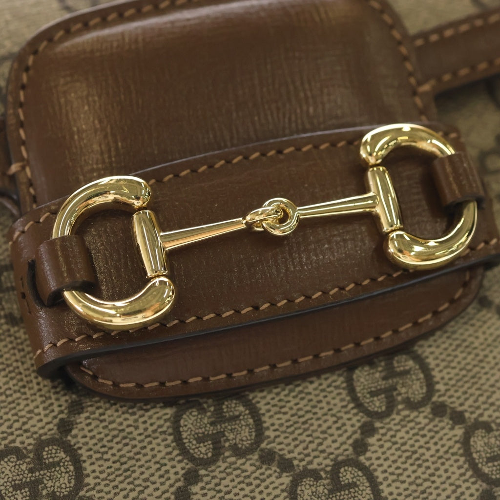 GUCCI(グッチ) ホースビット ショルダーバッグ ミニバッグ ベージュ×ブラウン PVC×レザー 658574 ゴールド金具 レディース