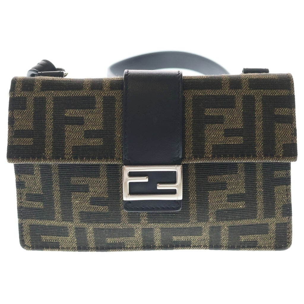 FENDI(フェンディ) ズッカ ショルダーバッグ ミニバッグ ブラック×ブラウン レザー×キャンバス 7M0295 シルバー金具 レディース