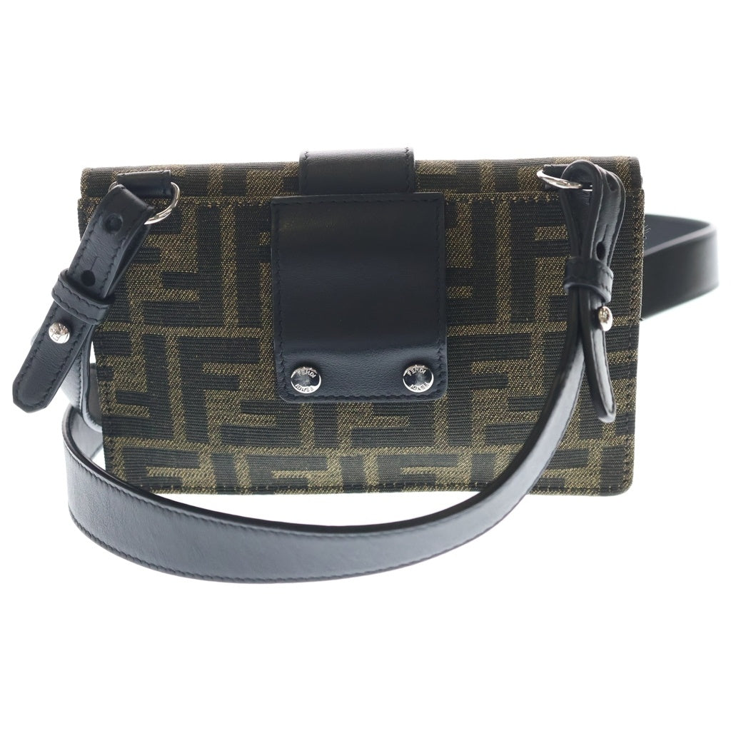 FENDI(フェンディ) ズッカ ショルダーバッグ ミニバッグ ブラック×ブラウン レザー×キャンバス 7M0295 シルバー金具 レディース