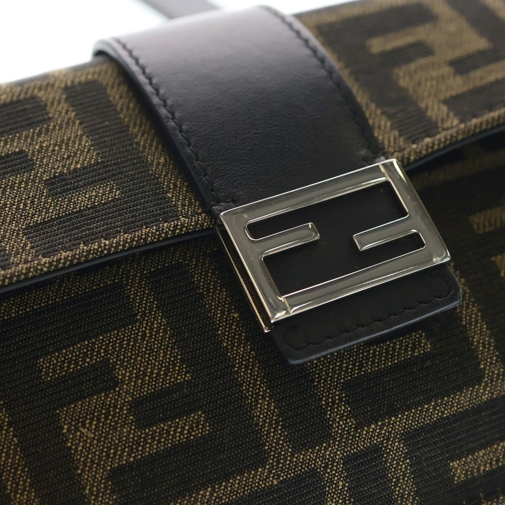 FENDI(フェンディ) ズッカ ショルダーバッグ ミニバッグ ブラック×ブラウン レザー×キャンバス 7M0295 シルバー金具 レディース