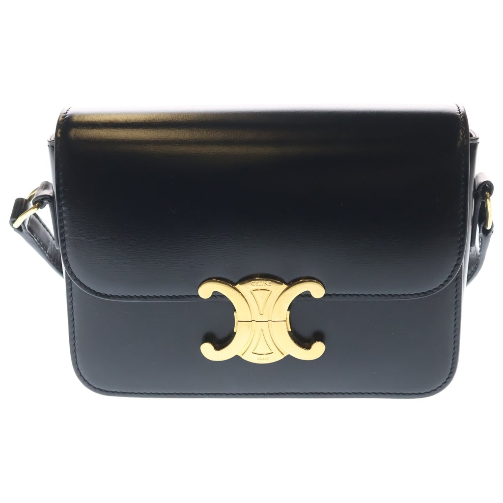CELINE(セリーヌ) ティーン トリオンフ ショルダーバッグ ブラック シャイニーカーフスキン 188423BF4.38NO ゴールド金具 レディース