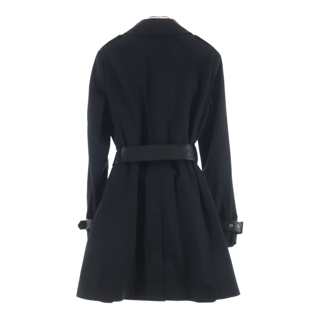 SAINT LAURENT PARIS(サンローランパリ) ベルト付き ポリエステル コットン レザー トレンチコート ロングコート #F36 ブラック レディース