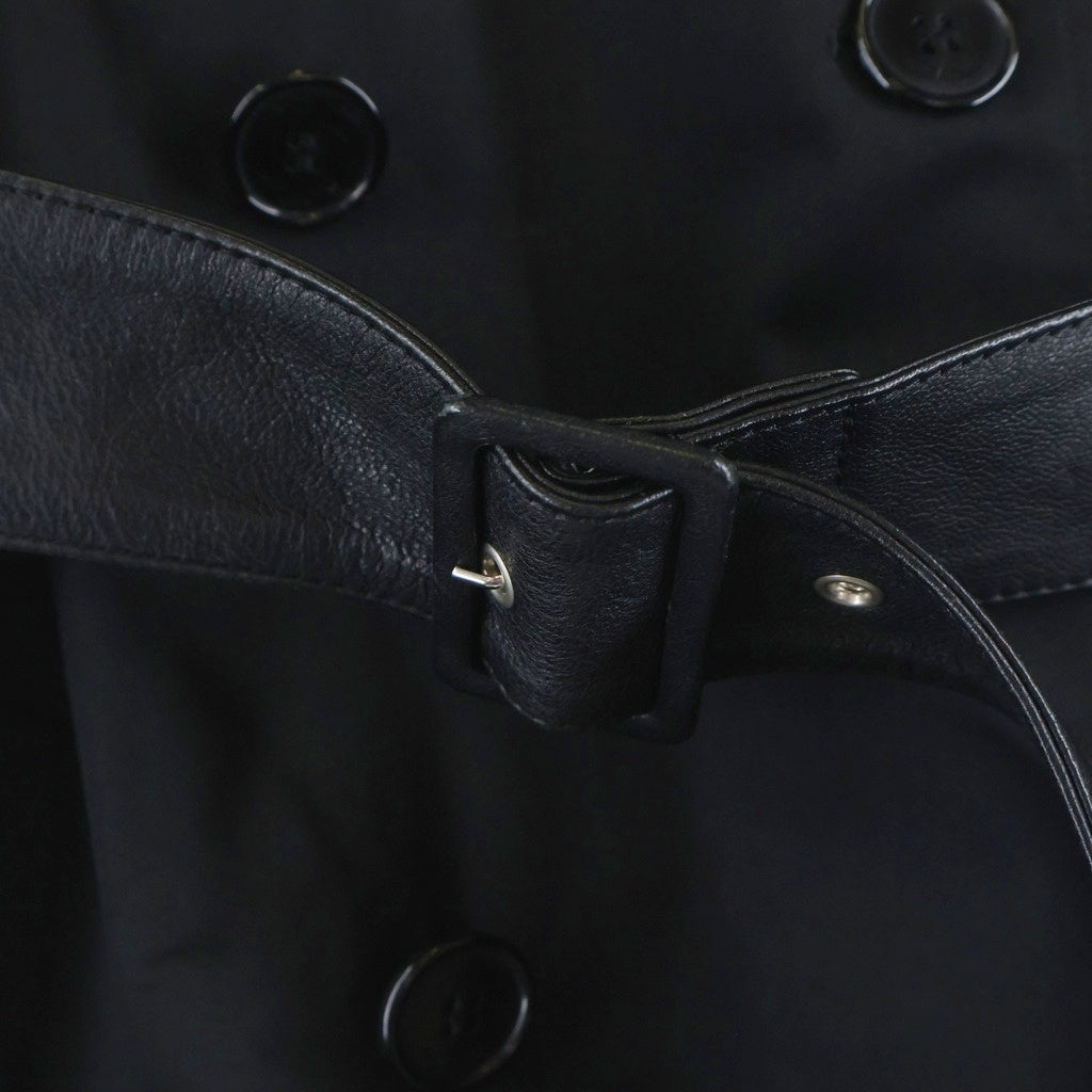 SAINT LAURENT PARIS(サンローランパリ) ベルト付き ポリエステル コットン レザー トレンチコート ロングコート #F36 ブラック レディース