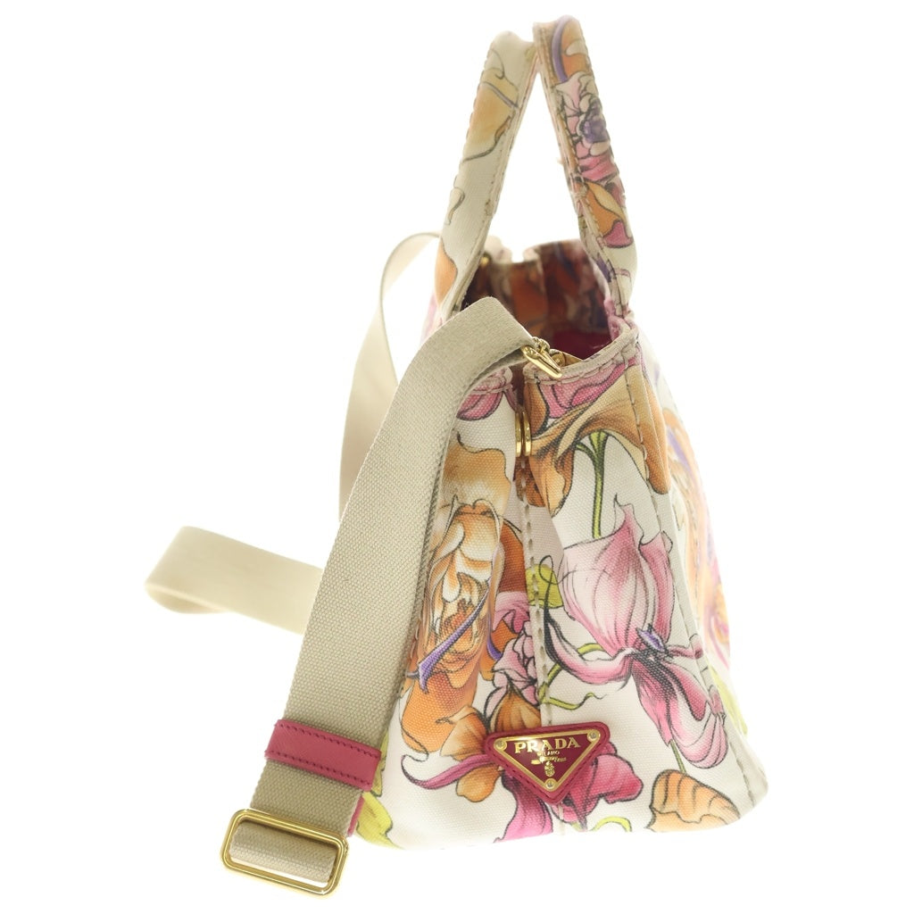 PRADA(プラダ) カナパ ミニ 花柄 キャンバス 2WAY ハンドバッグ トートバッグ ホワイト/マルチカラー 1BG439 レディース