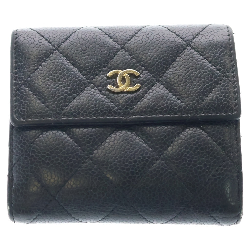 CHANEL(シャネル) マトラッセ ココマーク 2つ折り財布 キャビアスキン レザー ブラック A48980 レディース