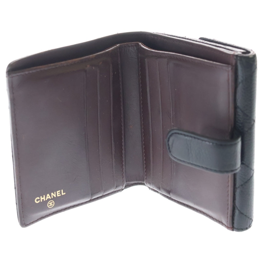 CHANEL(シャネル) マトラッセ ココマーク 2つ折り財布 キャビアスキン レザー ブラック A48980 レディース