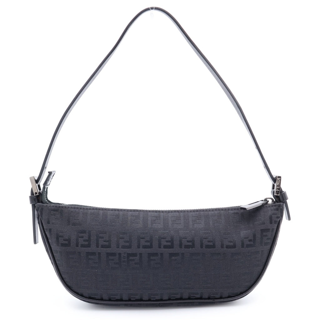 FENDI(フェンディ) ズッカ キャンバス レザー ハンドバッグ ポーチ ブラック 8BR144 レディース