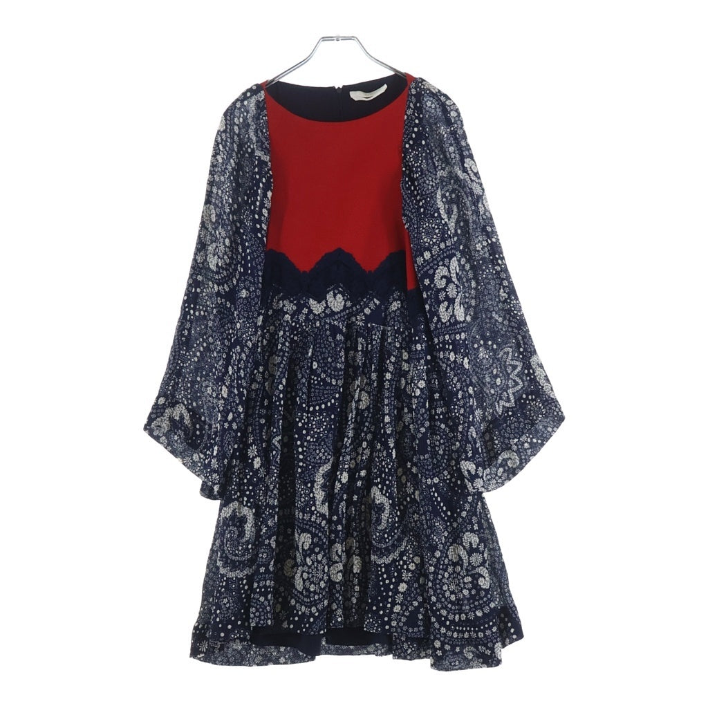 Chloe(クロエ) ペイズリーフラワープリント 半袖ワンピース ブルー×レッド #34 レディース